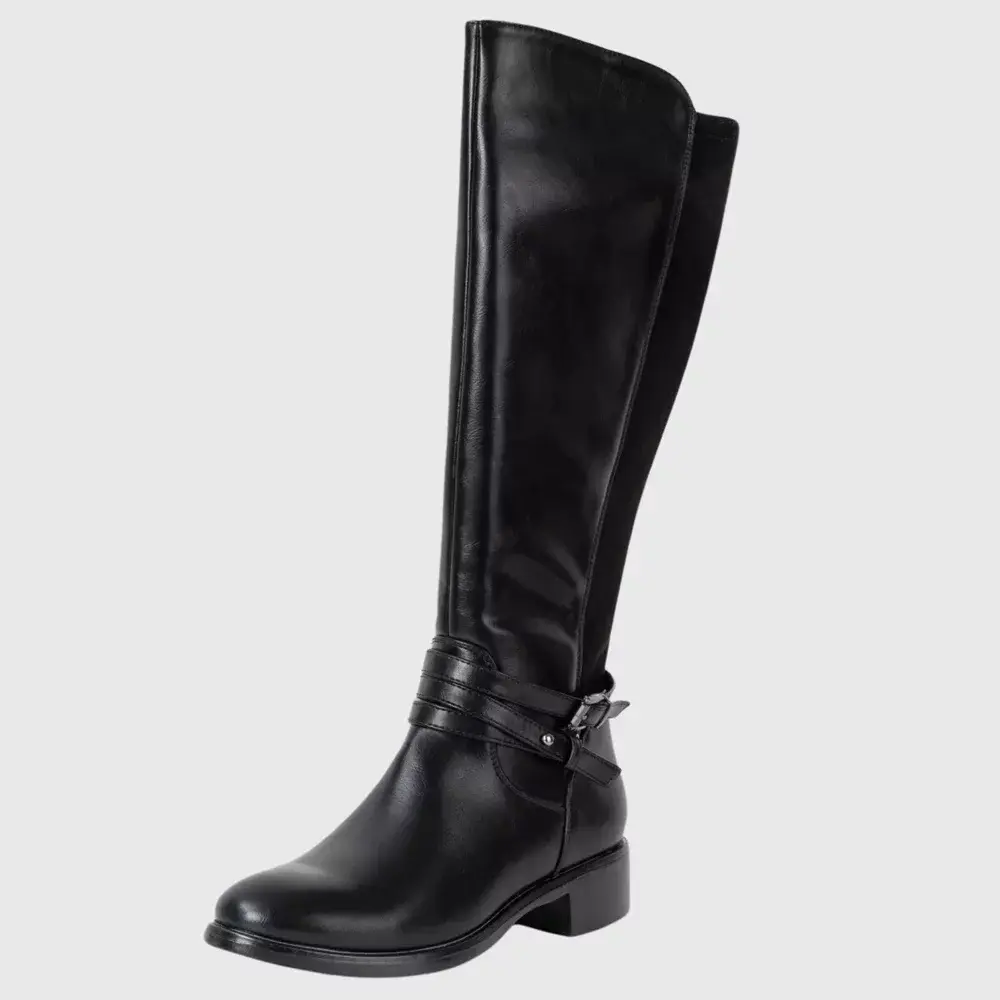 Alpine Swiss Women's Erica Classic Synthetic Leather Knee-High Riding Boots, Expandable Stretch Calf, Low Block Heel, Gunmetal Hardware