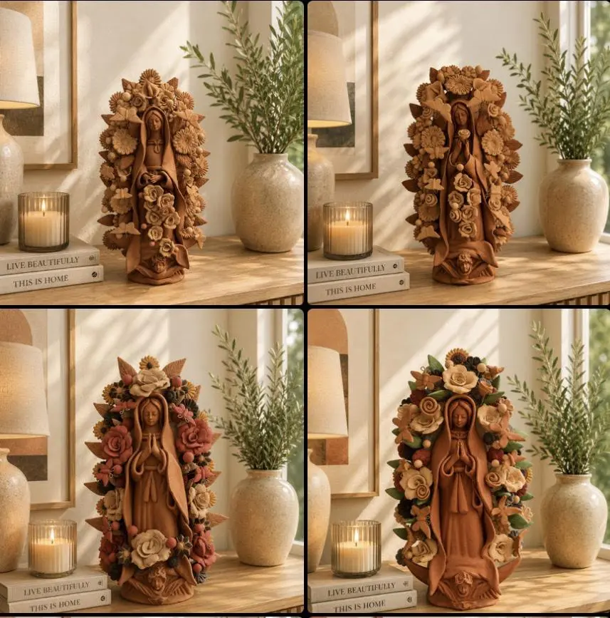 15” Virgin Mary Handmade Clay Piece, Virgen de Guadalupe  Mexican Decoration