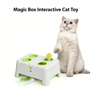 Magic House Interactive Cat Toy: a 4-hole whack-a-mole electric cat toy suitable for all cats, featuring three modes: feather wand, whack-a-mole and dual mode (running simultaneously). Pet supplies, educational cat toy,