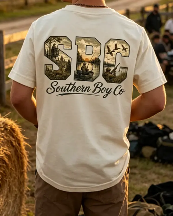 Vintage Hunting Fishing Southern Boy Graphic Oversized Cotton Kid T‑Shirt, Wildlife Outfit Fashion Holiday Best Gift for Boys