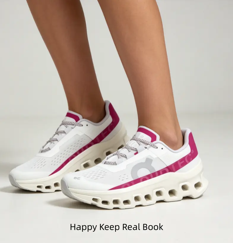 Long-Distance Cushioned Running Shoes, White-Pink Color Block Design, Oversized Hollow Cloud Modules Midsole and High-Rebound Foam Technology