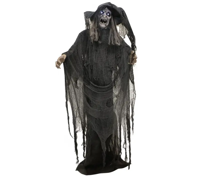 Life-Size Animatronic Scary Talking Witch with Touch Activated Lights and Sound, Indoor or Covered Outdoor Creepy Halloween Decorations for Home or Haunted House, Battery Operated | 5.9-Ft Talking Witch Animatronic, Touch Lights and Sound