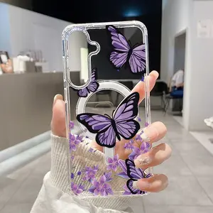 Magnetic Phone Case for Samsung Galaxy S23 S24 FE Plus S25 Ultra  Ultra S22+ Lilac Butterfly Reverie Pattern TPU Shockproof Anti-Scratch Stylish Smartphone Cover