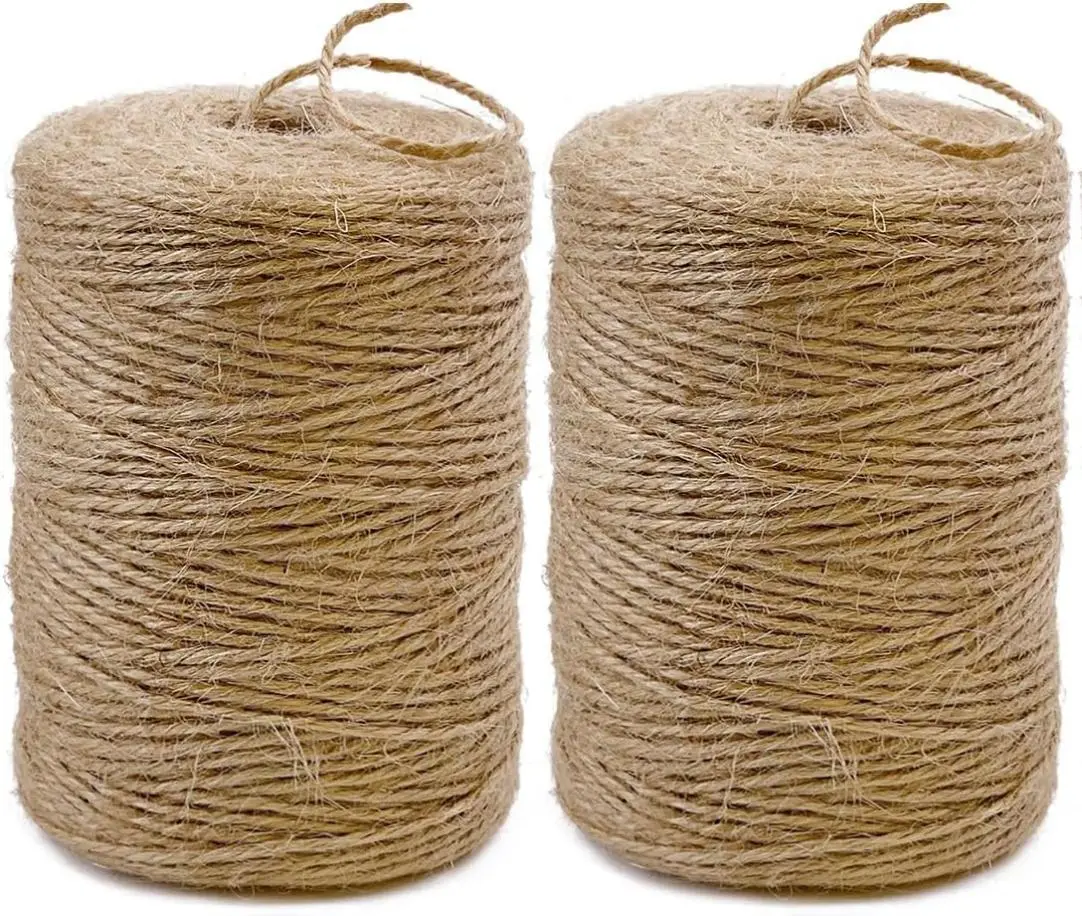 2Pack 2mm Natural Jute Twine String 1600 Feet Long Twine String for Crafting Gardening Gift Wrapping Macrame DIY Home Decor (Brown-800Feet/Roll)