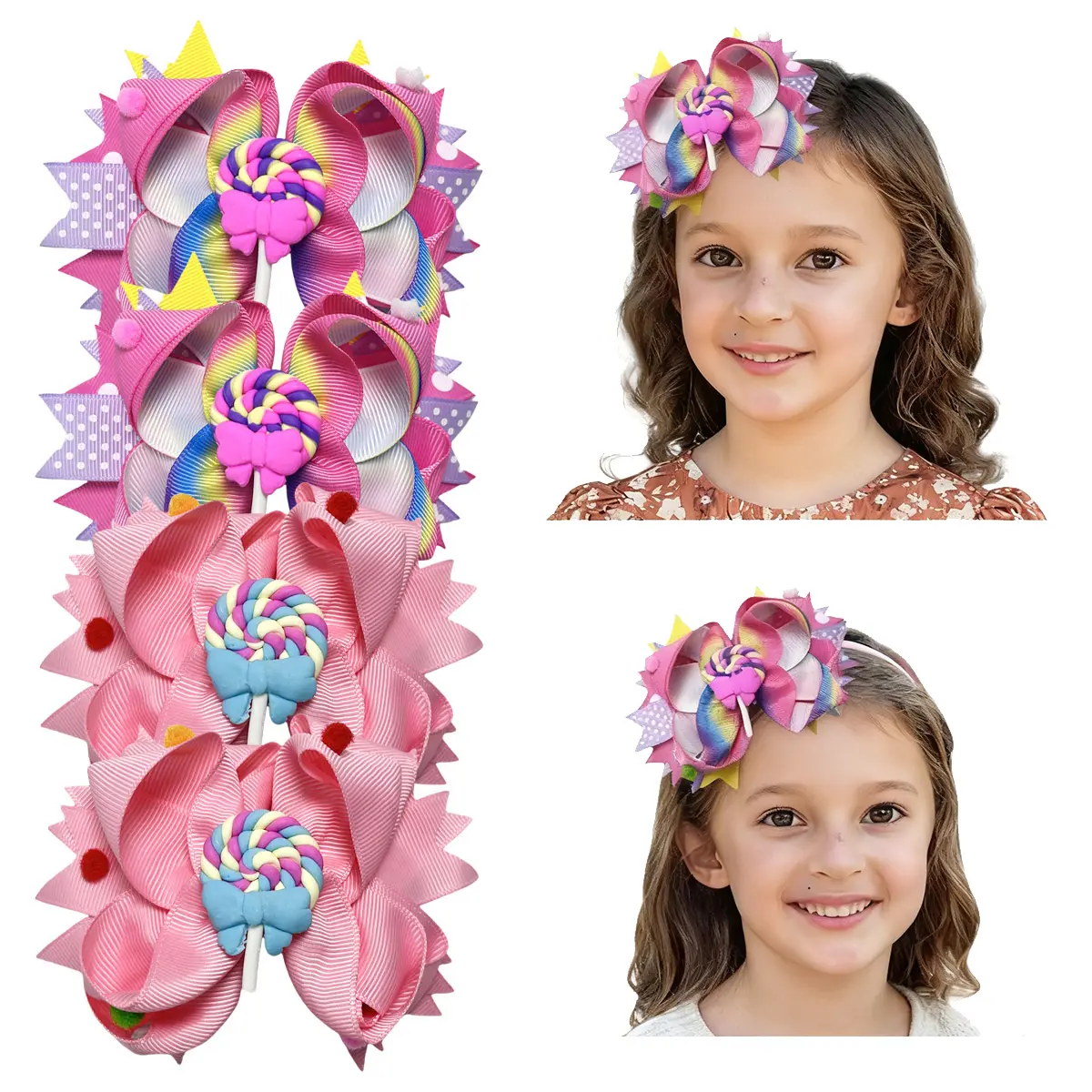 2 pairs 4.3 inch JoyBowie lollipop gradient hair clips, cute baby girl hair clips, bow hair clips, exquisite girl hair clips,hair bows pink,baby accessories, New Year's gifts  #Summervibes