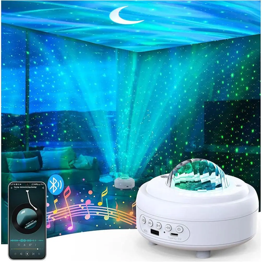 UFO Spaceship Projection Starry Sky Lamp with Bluetooth Speaker LED Lights Bedroom RGB Aurora Moon Lamp for Room Decor Christmas Kids Gift Dual Control Options USB Drive Compatible