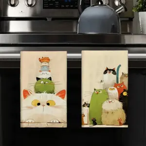 2-Piece Cat Kitchen Towel Set, Dishwashing Cloth & Hand Towel, Cute Decorative Towels, Perfect Gift for Neighbors, Friends, Mom, Birthday
