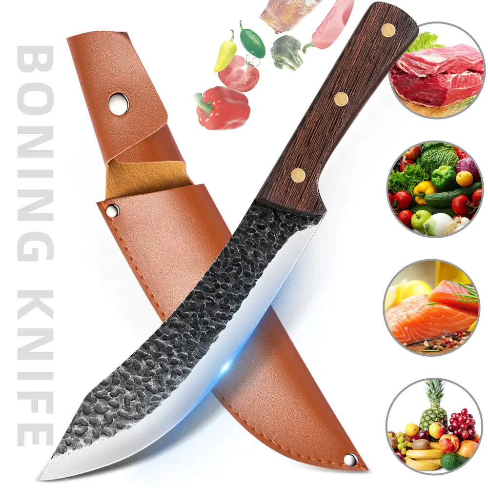Hand Forged 8.5" Butcher Cleaver, High Carbon Steel Meat Chopping Knife with Ergonomic Handle, Ultra Sharp Chef Knife for Kitchen, BBQ & Outdoor Cooki