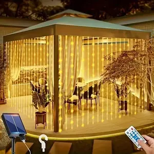 Pubsop Solar Curtain Lights,Waterproof Curtain Lights with 8 Modes,Remote Control,Type C interface,Outdoor LED Lights for Festival Decoration,Bedroom Wall Background Home Fall Decor
