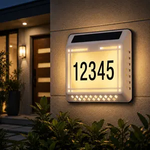 Solar LED Address Sign – Waterproof House Number Plaque, Customizable Numbers & Letters, Auto Dusk-to-Dawn Light, 8.1 x 6.9 Inches