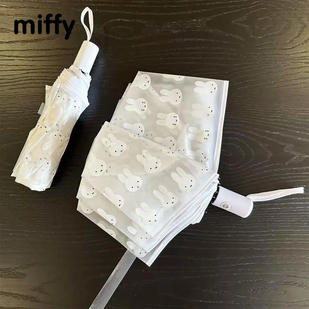 Miffy Frosted Transparent Umbrella Lovely Students Fully Automatic Portable Children's Cartoon Folding Umbrella, Umbrellas For Rain, Foldable Rainproof Umbrella