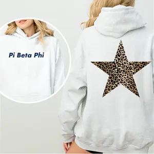 Custom Leopard Star Hoodie - Sorority Sweatshirt, Sorority Cheetah Print Hoodie, Sorority Merch, Cheetah Print Aesthetic Greek Hooded Sweatshirt