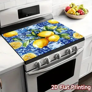 Lemon pattern rubber stove protective cover - heat-resistant, non slip, absorbent, easy to clean, oven mat, refrigerator mat, kitchen stove cover, suitable for surface protection of ovens, washing machines and appliances, Kitchenware