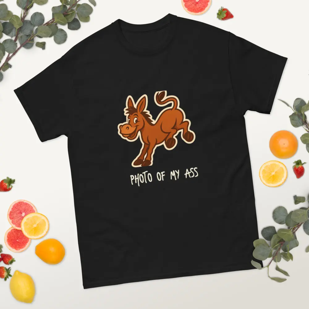Men's Unisex Funny Donkey Graphic T-Shirt - 100% Cotton, Casual Streetwear Short-Sleeve Round Neck, Breathable Cloth, Lightweight, Witty Text 'Photo of My Ass', Sturdy Hem, Polyester-Free, Machine Washable Party Top, 5Xl, Open Yarn, All Seasons, 3Xl, 4Xl,