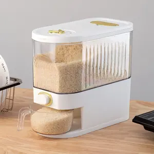 11 Lbs Rice Dispenser Grain Container Storage with Lid Measuring Cylinder Moisture Proof Household Cereal Dispenser Bucket for Kitchen Soybean Corn Clear