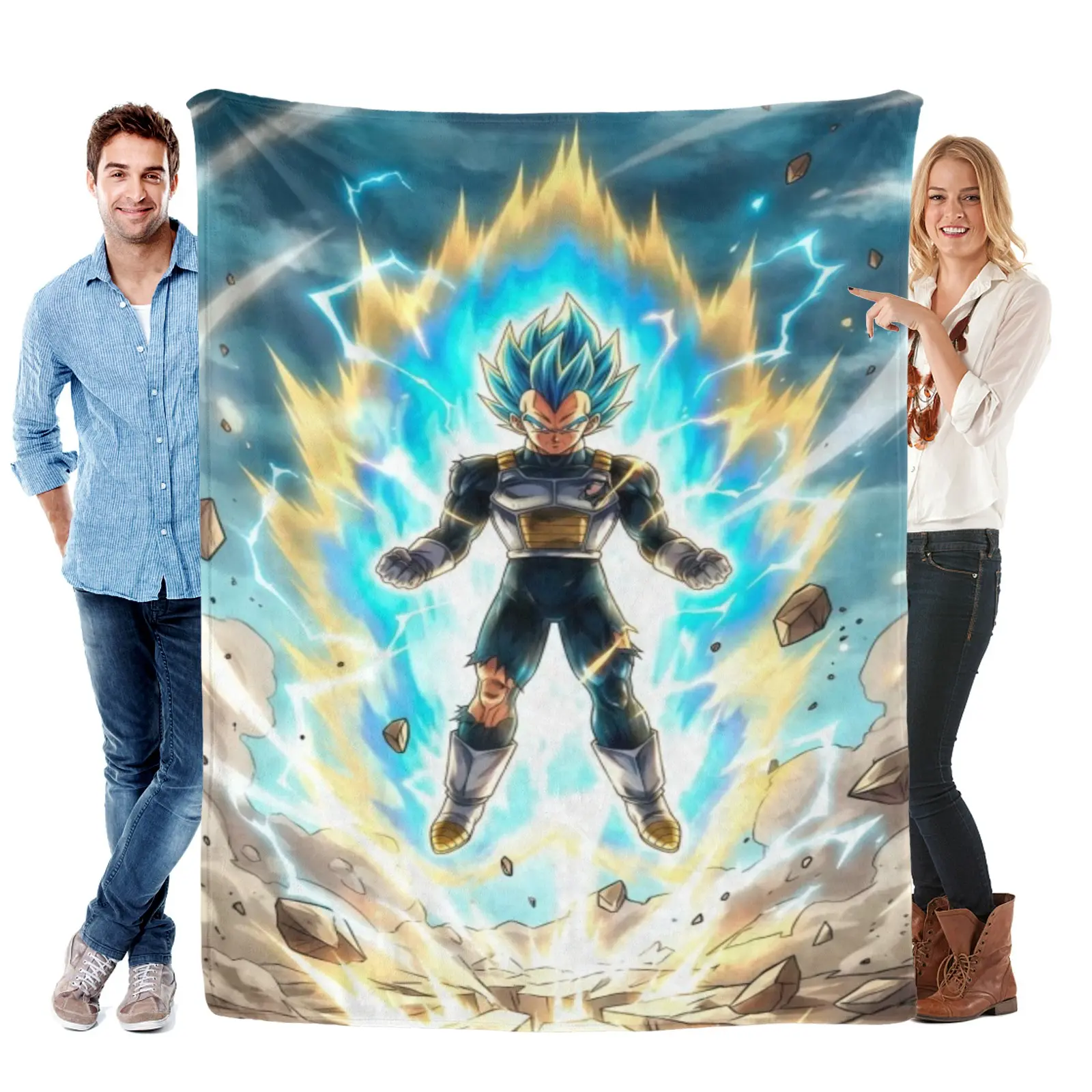 Dragon Ball Vegeta Blanket, Raging Super Saiyan Blue Vegeta Flannel Blanket, Super Soft Cozy Fabric, Matching Anime Bedding Set For Game Room