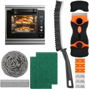 XANGNIER Heavy Duty Oven Cleaner Brush Kits,Oven Cleaning Tools Accessories-1pcs Crevice Cleaning Brush,1pcs Razor Blade Scraper,1pcs Pumice Stone,1pcs Steel Wool Scrubber,2pcs Scrub Sponges