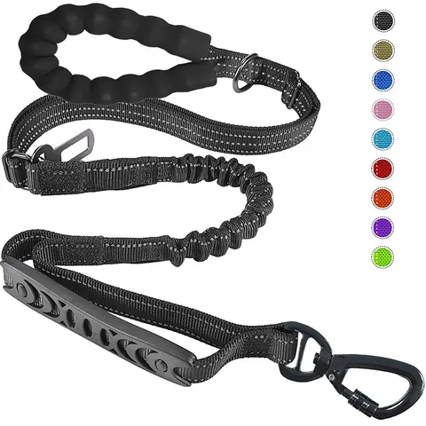 Reflective Heavy Duty Dog Leash, Bungee Leashes, Strengthen Bungee Elastic,Medium and Large Dog Leash Shock Absorbing with Comfortable Padded Handle and Traffic Handle Suitable for Training