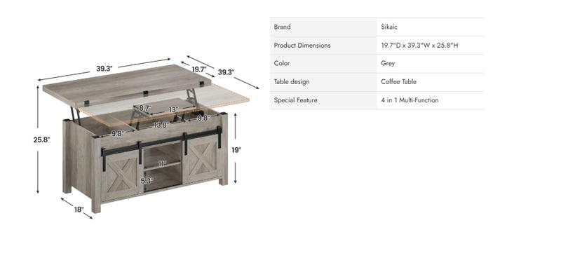 SIKAIC 4 in 1 Multi-Function Lift Top Coffee Table Converts To Dining Table Modern Farmhouse Style Distressed Oak Finish Modern Furniture