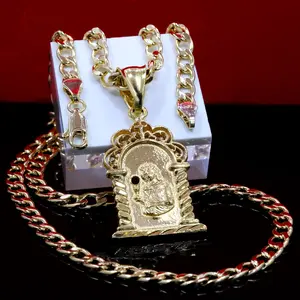 Santa Barbara Religious High-End Pendant & 14K Stamped 6mm 20" 24" Brass Cuban Chain Hip Hop Style Necklace Fashion Jewelry Unisex Design