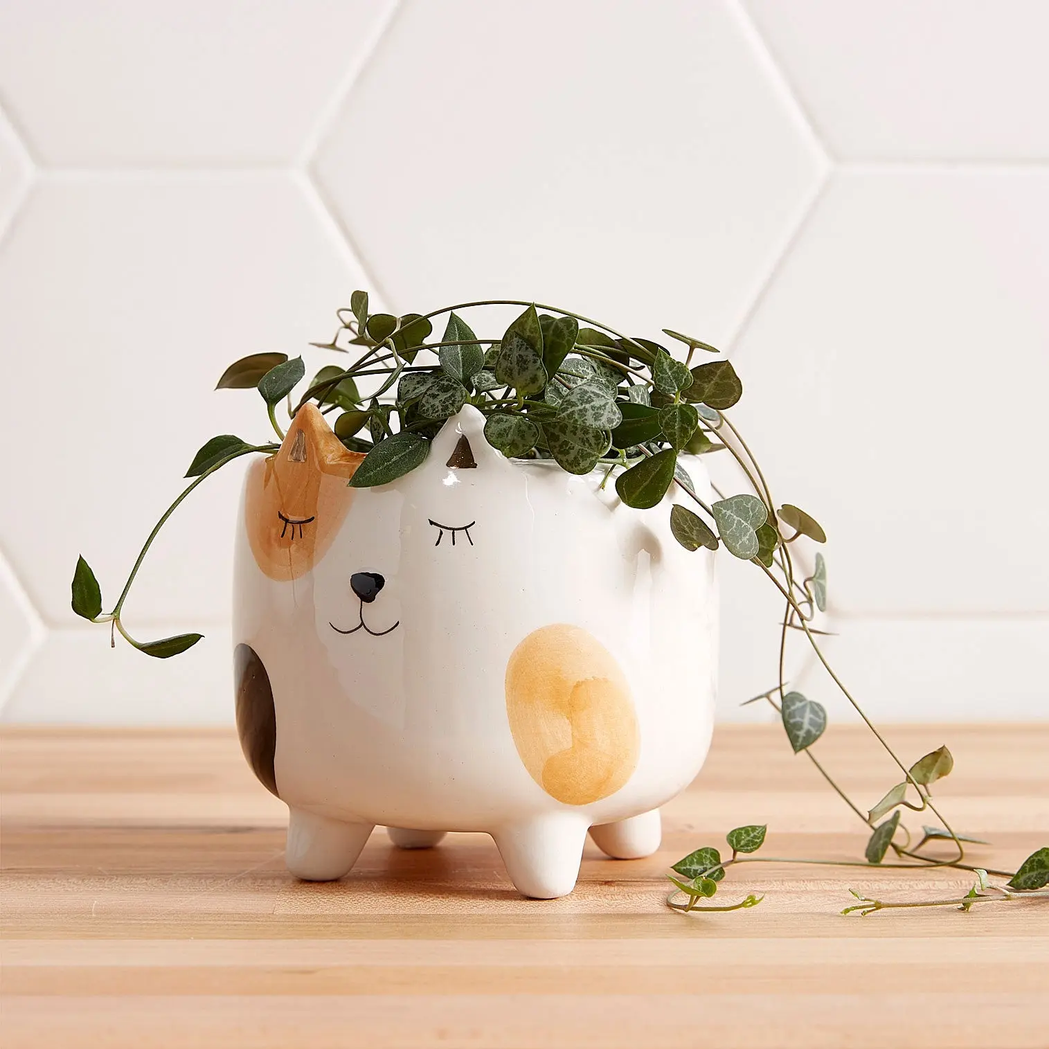 Spotted Calico Cat Planter