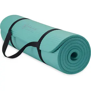 Gaiam Essentials Thick Yoga Mat Fitness & Exercise Mat with Easy-Cinch Yoga Mat Carrier Strap, 72"L x 24"W x 2/5 Inch Thick mat pilates home