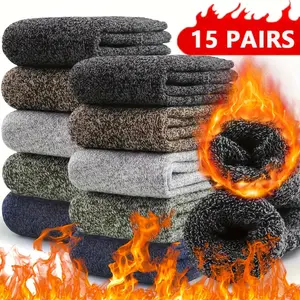 5/10/15 Pairs of Men's Winter Looped Socks, Thickened Fur for Warmth and Comfort, Fashionable Ribbed Mouth Design, A Must-have for Winter, Plush Fabric, Warm Lining Men's Socks, Lining Socks for Cold Weather Wear, Daily Commuters