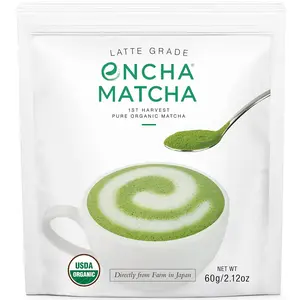 Encha Latte Grade Matcha Powder - First Harvest Organic Unsweetened Matcha Green Tea, From Uji, Japan (60g/2.12 Ounce) Premium Powder for matcha latte, smoothie | Caffeine, L-Theanine