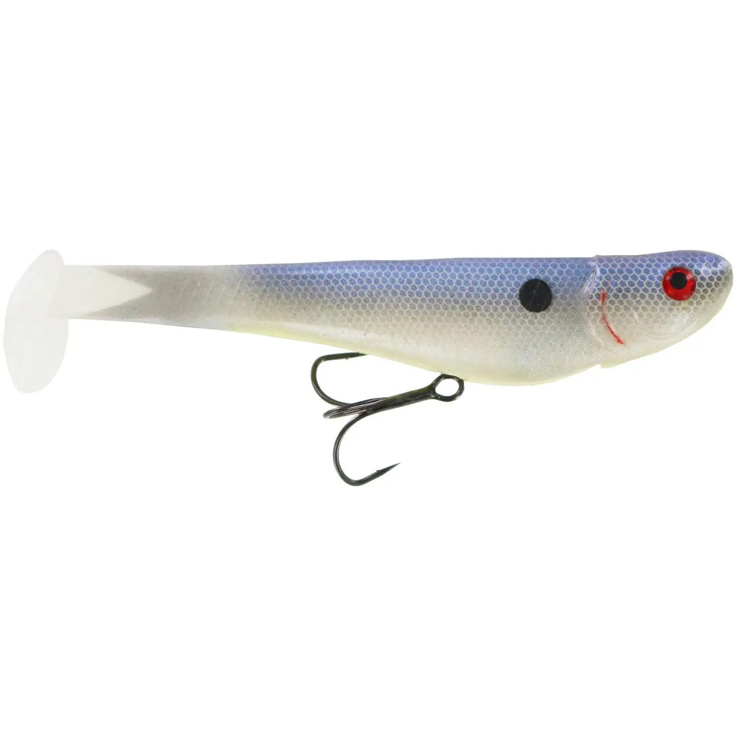 Big Bite Baits B5 Line-Thru 5 in Paddle Tail Swimbait - Pre-Rigged Mid-Large Striped Bass Lures with 3D Eyes, 3D Gill Plates, Life-Like Gizzard Shad Design, Swimming Action, Wide Tail Swinging Movement, Great for Muskie (Better Landing Ratios)