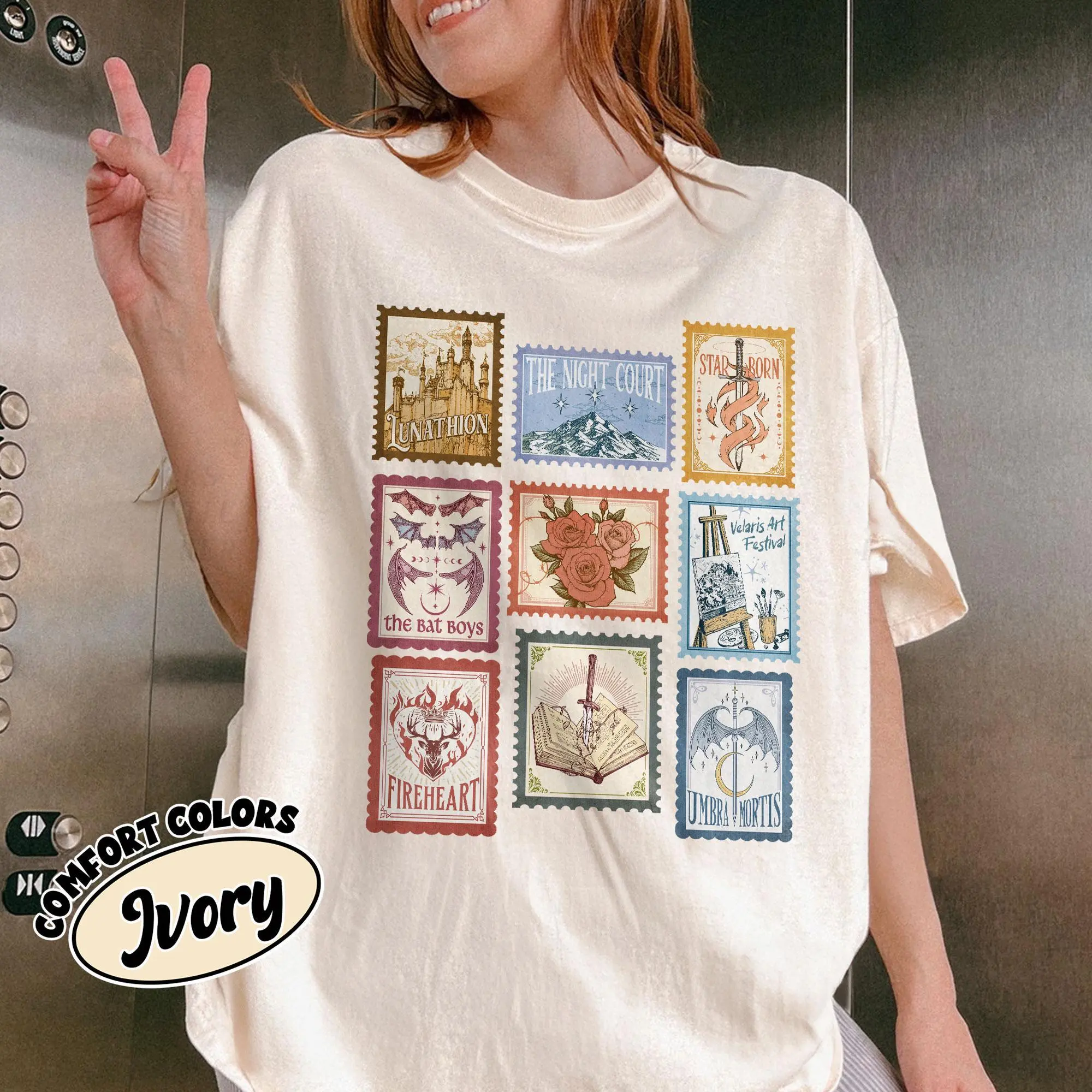 Sjm Books Stamp Comfort Colors Shirt Acotar Tog Crescent City T Shirt For Bookish Fan Sjm Postage Stamp Shirts Velaris Bookish Gift