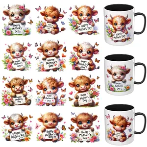 12PCS UV DTF Cup Wrap Stickers, Happy Mothers Day Of Highland Rub on Transfers for Crafts, Permanent DIY Transfer Decals for 16oz Libbey Glass Cans, Mugs, Candles, Notebooks and Flower Pots, Easy to Apply Art Stickers, Decoration Sticker, DIY Projects