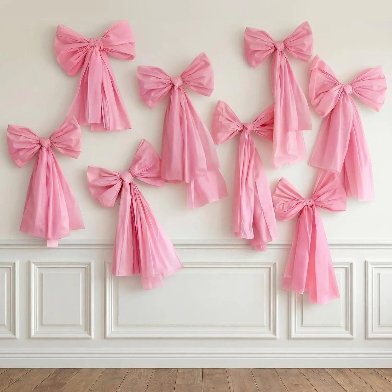 Janinka 8 Pcs Pink Bow Decor, Giant Pink Bow Coquette Decorations, 31 x 20 Inch Pre-Tied Bows Decor for Wedding Birthday Backdrop Bridal Shower Bachelorette Party Supplies, Room Bedroom Decorations