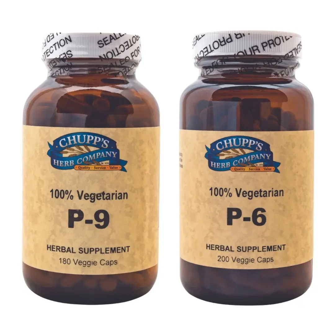 Chupp's Herb P-9 & P-6 Bundle for Pregnancy Support 100% Vegetarian Herbal Supplements 180 & 200 Veggie Caps Comprehensive Solution