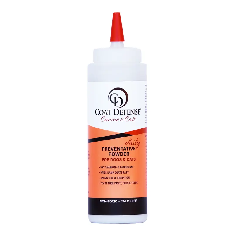 COAT DEFENSE® Daily Preventative Powder for Dogs & Cats - Non-Toxic Dry Shampoo & Deodorant for Itch & Odor Relief - Natural Yeast Infection Treatment - Talc-Free