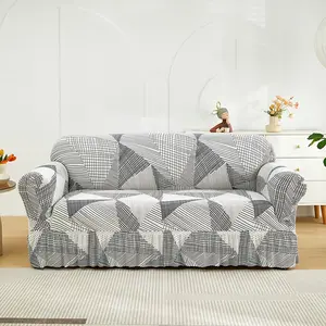Geometric Elastic Sofa Cover with Skirt, Modern Elastic Sofa Protector, Pet-Proof Furniture Cover, Elastic Sofa Slipcover