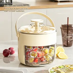 Press Type Ice Cube Maker Mold Bucket 2 in 1 Large Capacity 40 Grid Ice Tray One Click Release Ice Storage Bin Easy Press Reusable Ice Mold For Home Party Summer Cold Drinks Cocktail Beer Fridge Ice Making Container