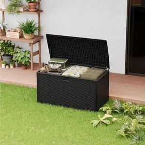 OUTGOODS 120 Gallon Waterproof Resin Deck Box – Large Lockable Outdoor Storage Container with Hydraulic Rod for Patio, Garden, Pool, and Indoor Use – Ideal for Cushions, Tools, Toys