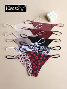 Women's Solid Color & Patterned Low Waist Thong, Tight Fit Soft Comfy Breathable Pastel Seamless Panty for Daily Wear, Women's Underwear for All Seasons