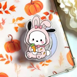 Cute Bunny Puppy MagSafe Phone Grip – Kawaii Carrot Dog Magnetic Pop Socket & Kickstand – Pastel iPhone & Kindle Accessory