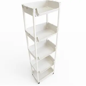 Bin Buddy 5-Tier Rolling Storage Organizer – Lightweight Plastic Utility Cart with Hooks, Mobile Wheels, and Kid Friendly Bins for Small Item Storage