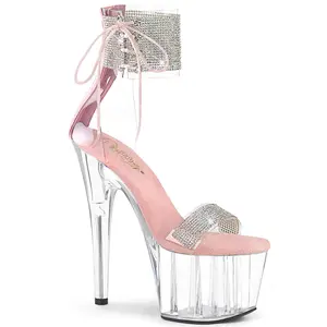 Pleaser Adore-727RS Women's Elegant Platform High Heeled Ankle Strap Sandal - Baby Pink/Clear Dress Footwear