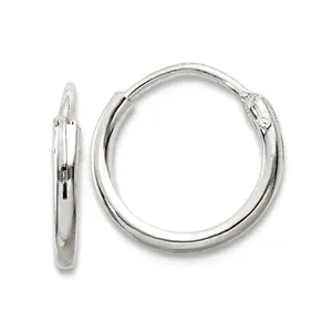 925 Sterling Silver Hinged Polished Hollow tube 1.3mm Endless Hoop Earrings (5/16 Inch diameter) 10x10mm Wide 1-Hoop Earring
