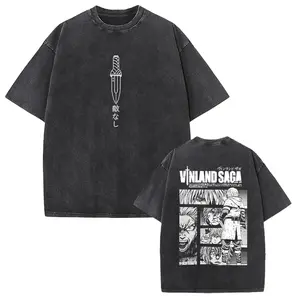 VINLAND SAGA Manga Graphic T-shirt Thorfinn Vintage Washed Oversized T Shirt Men Women Clothing Summer Cotton Short Sleeve Tees