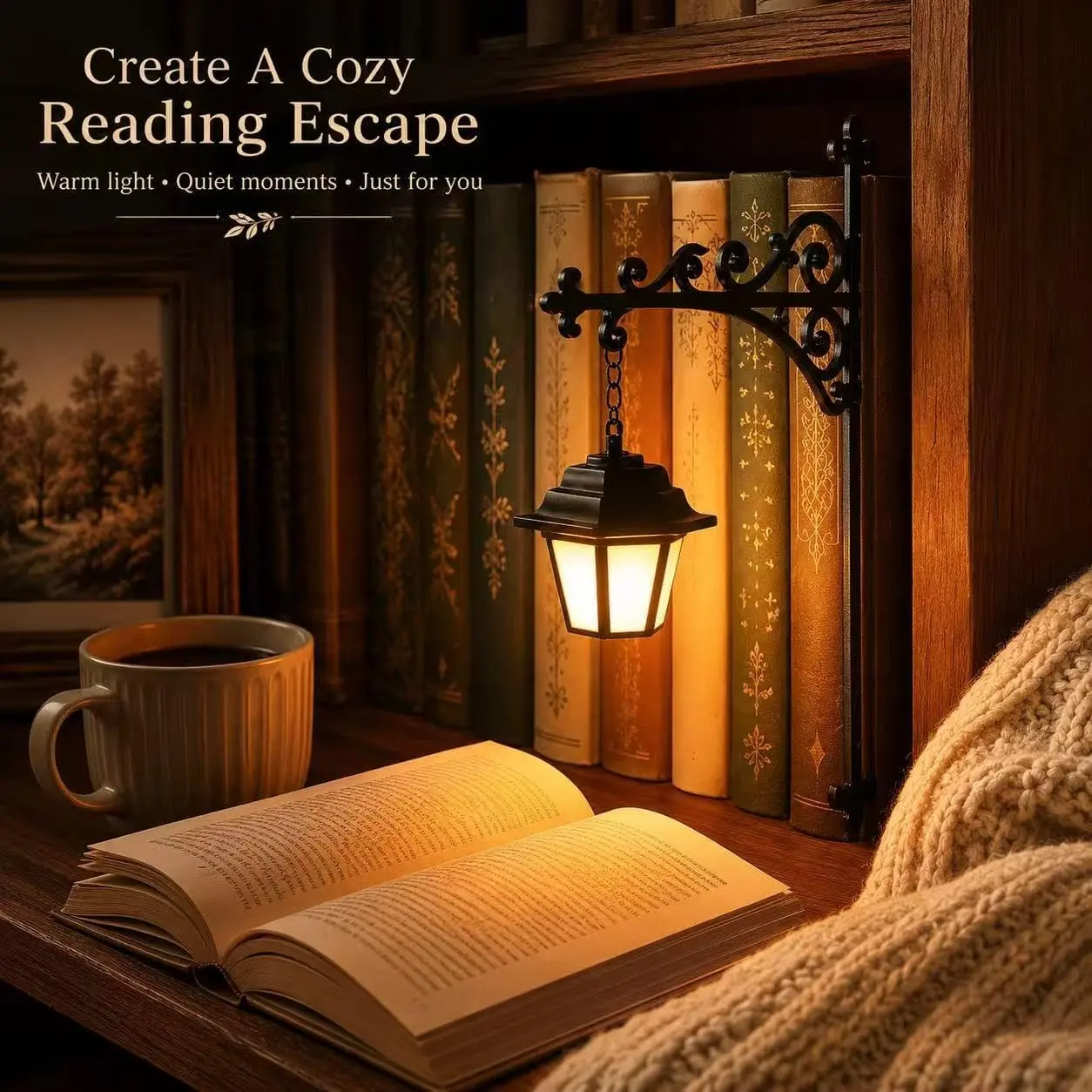 Cozy Reading Nook Lamp,Decorative Bookshelf Lighting, Miniature Hanging Shelf Lamp, Warm LED Nightlight, Reading Nook Literary Decor,Halloween decorations
