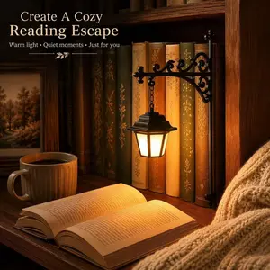 Cozy Reading Nook Lamp,Bookshelf Hanging Light with Warm Glow, Miniature Library Lantern for Wall Decor, Book Lovers Nightlight, Halloween Ambiance
