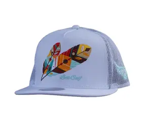 Lost Calf Tribe White Flat Two Aztec Feather Embroidered Lost Calf Cap - Cotton Baseball Cap with Classic Style & Snap Back Feature