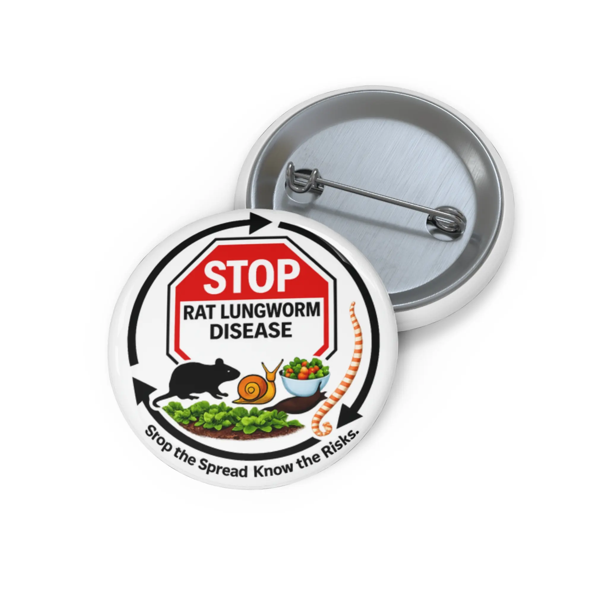 Rat Lungworm Disease Awareness Pin Button - Public Health Identification Badge, High Clarity Mylar Metal Badge with Snail Rat Icon