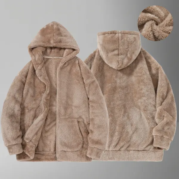 Polar Fleece Solid Color Loose Hooded Cardigan Sweatshirt Men’s Winter Versatile Fleece Lined Warm Large Pocket Design Long Sleeve Jacket Everyday Outings Tops fashion casual hoodie vintage hoodies, Lightweight, Stylish