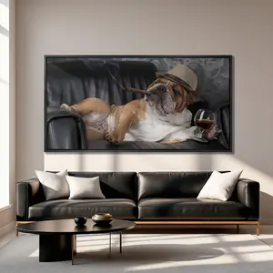 Bulldog Dog and Whiskey Funny Vintage Poster, Art funny retro whimsical print, Cabin wall art decor illustration, Unique Gift for Dad