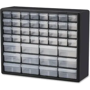 44-Drawer Plastic Drawer Storage Cabinet for Garage Organization, Bead Organizer, Building Bricks Storage, Teacher Toolbox, Makeup Organizer, 20" W x 6" D x 16" H, 10144 Black